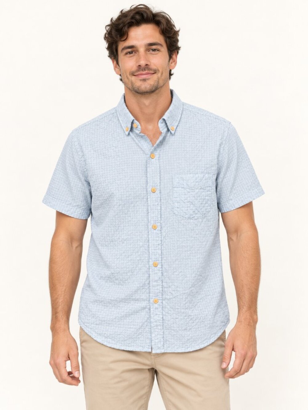 Ben Sherman Men’s Large Blue Textured Short Sleeve Button Down Shirt